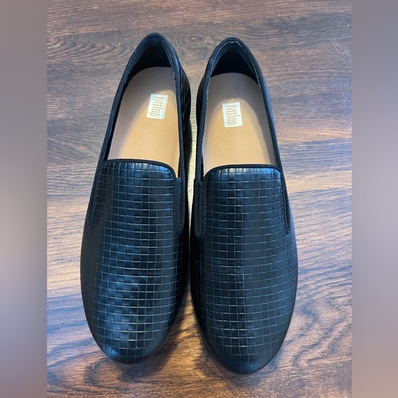 FitFlop Black Superskate Snake Embossed Leather Slip On Shoes Women’s 10 Comfort - Picture 3 of 11